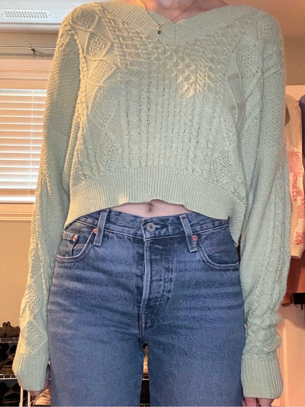 3 for $15 Aeropostale V-Neck Cable Knit Cropped Sweater - Mint Green size small